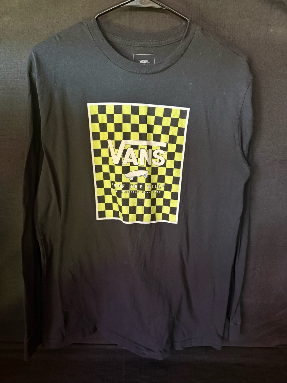 Vans Black Long Sleeve Tee with Yellow Checkerboard Logo